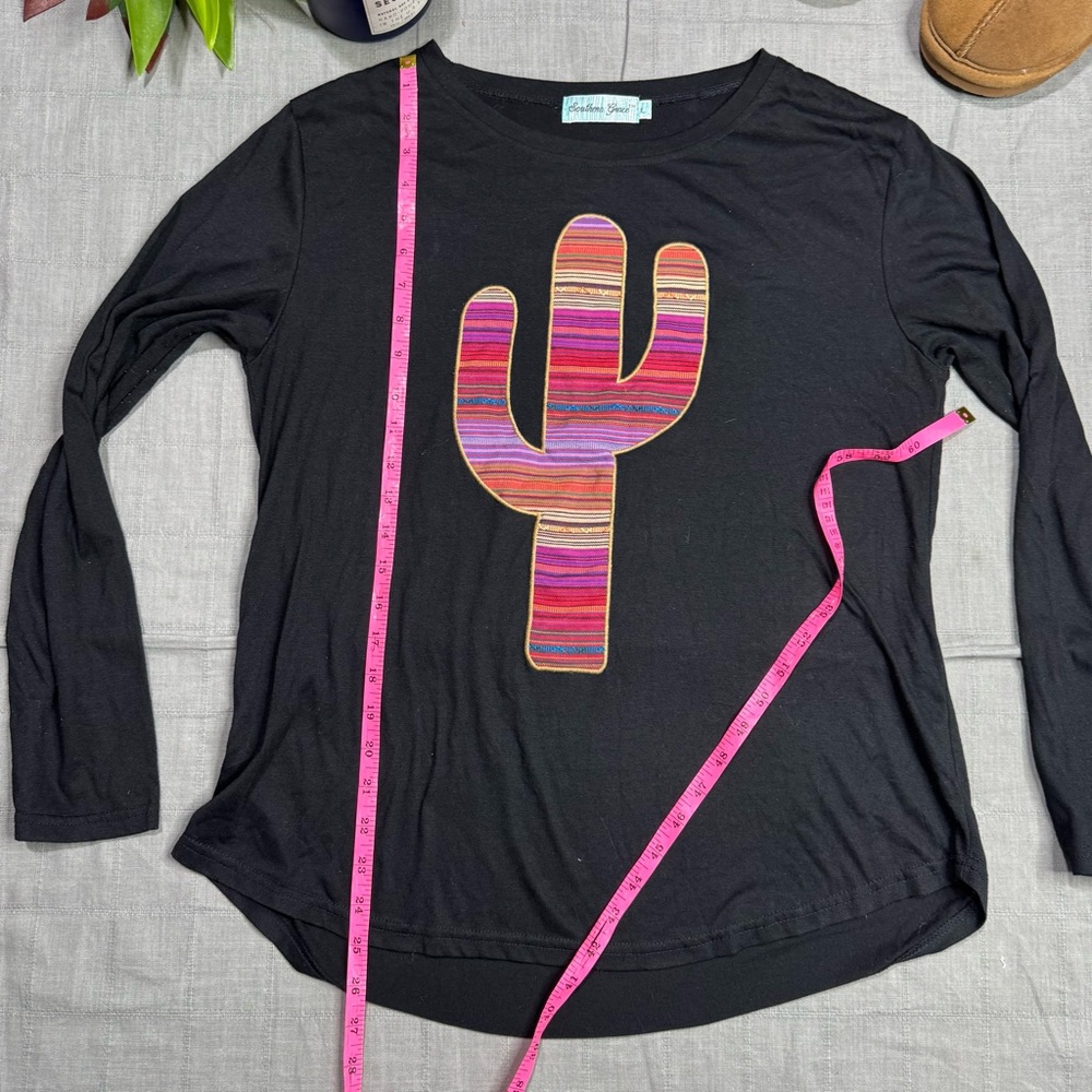 Southern Grace Black Top with Striped Cactus Design - Picture 8 of 9